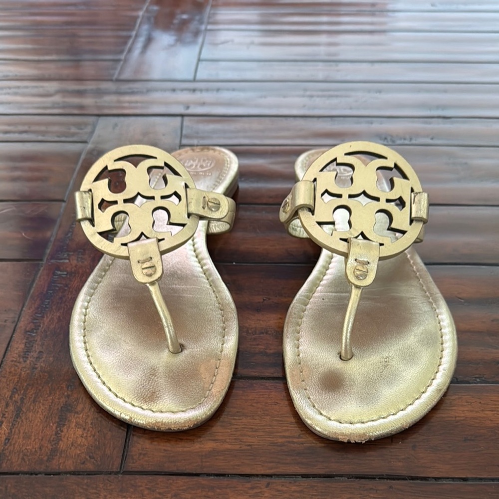 Tory Burch Metallic Gold Cutout Sandals